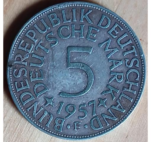 GERMANY, 5 DM Silver Eagle Circulation Coin 1956