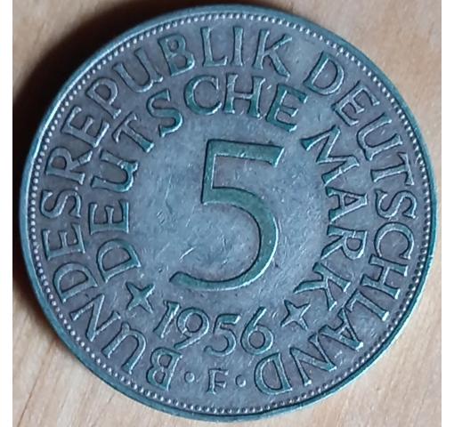 GERMANY, 5 DM Silver Eagle Circulation Coin 1956