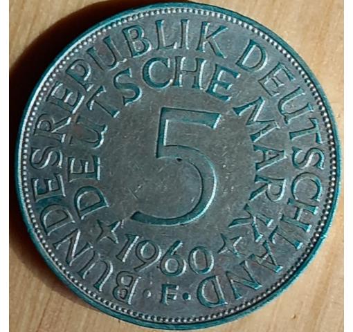GERMANY, 5 DM Silver Eagle Circulation Coin 1960