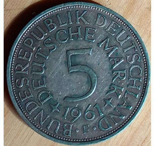 GERMANY, 5 DM Silver Eagle Circulation Coin 1961