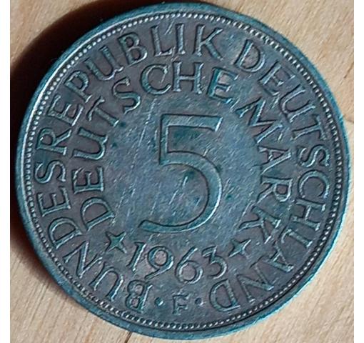 GERMANY, 5 DM Silver Eagle Circulation Coin 1963