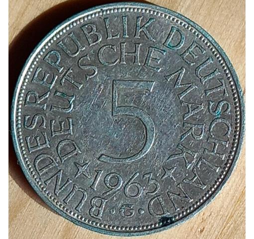 GERMANY, 5 DM Silver Eagle Circulation Coin 1963