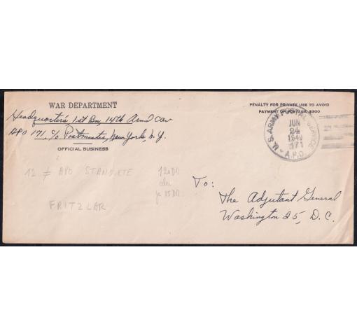 USA, A.P.O. 171 (Fritzlar) 1949 on Cover