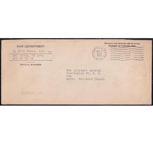 USA, A.P.O. 403  (Mannheim) 1951 on Cover