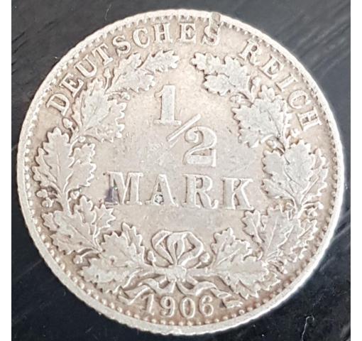 GERMANY, 1/2M. Eagle with Corona 1906 (K)