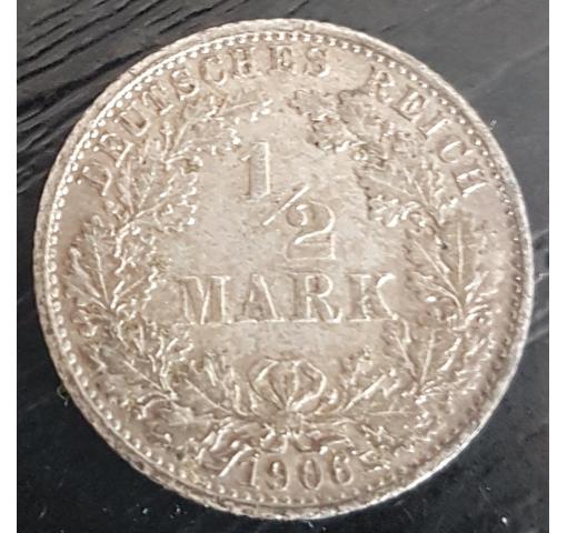 GERMANY, 1/2M. Eagle with Corona 1906 (K)