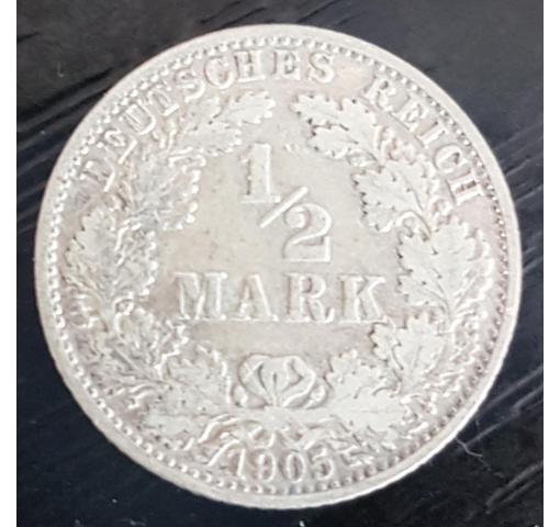 GERMANY, 1/2M. Eagle with Corona 1905 (K)